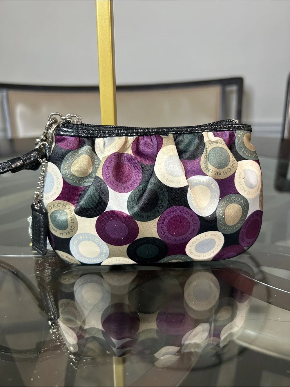 Vintage Coach Optic Dot Circle Satin Wristlet Pouch Purple Black Multi 41819